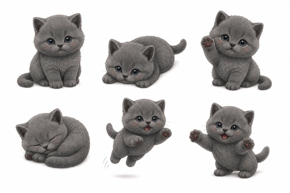 Artistic Gray Kitten Sticker Pack Sheet