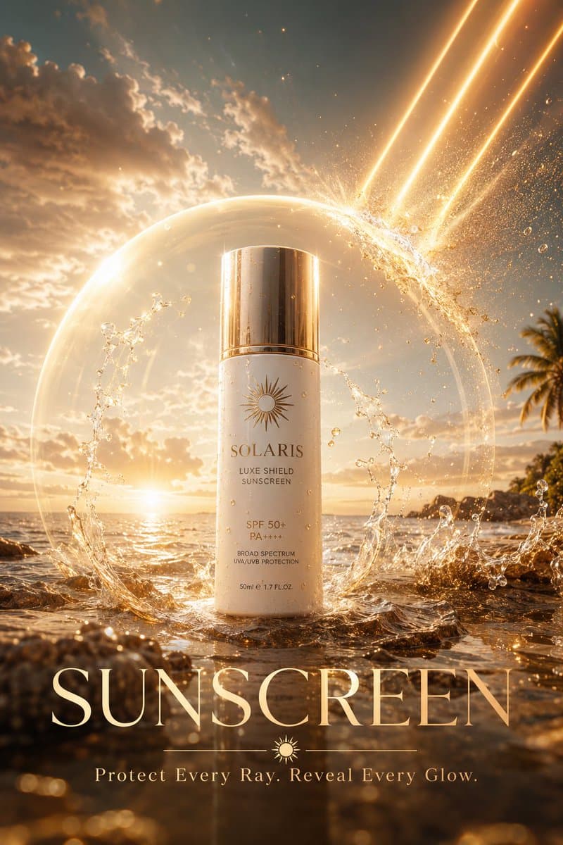 Artistic Luxury Skincare Sunscreen Ad Campaign Showcase