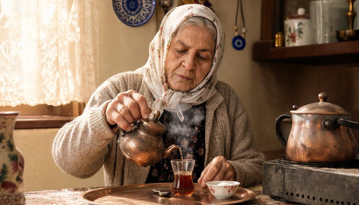 Artistic Turkish Grandma Pouring Tea Masterpiece