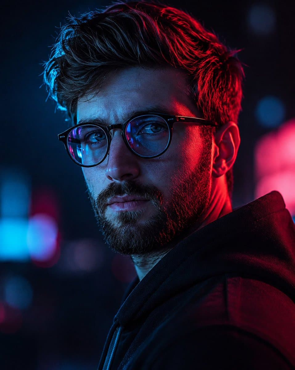 Captivating Cyberpunk Male Portrait With Neon Lighting