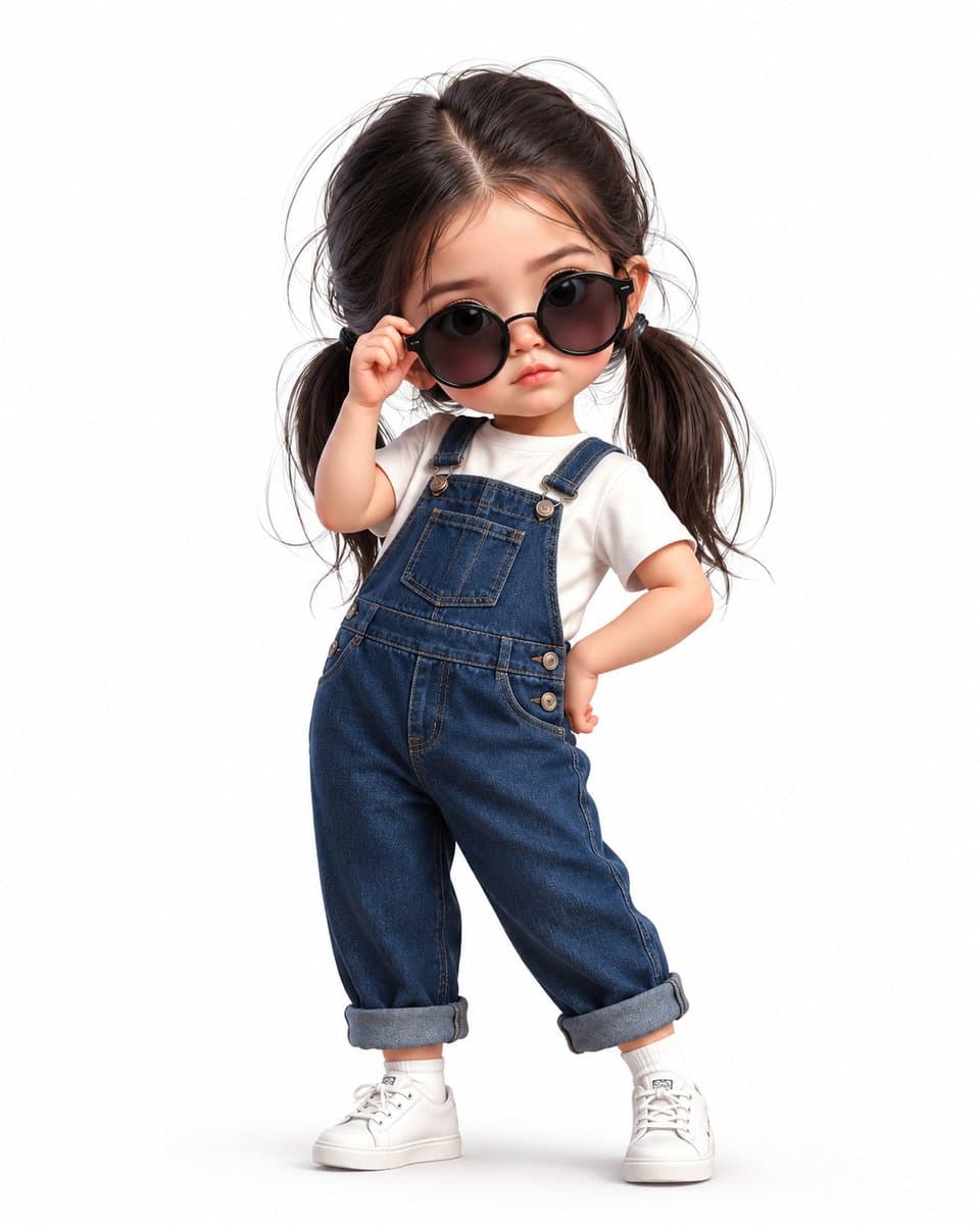 Chibi Girl In Denim Overalls Study