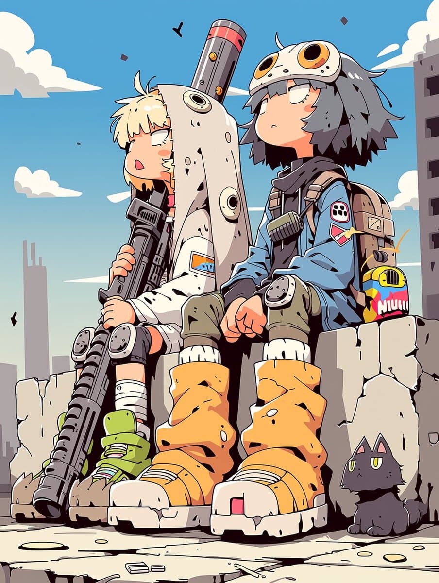 Detailed Anime Post Apocalyptic Scavenger Kids