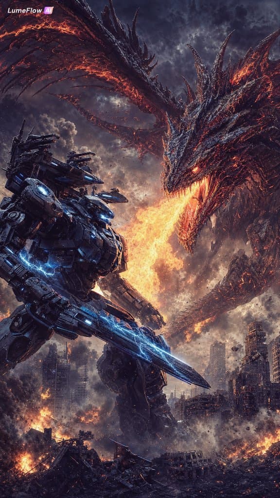 Detailed Robot Vs Dragon Epic Battle