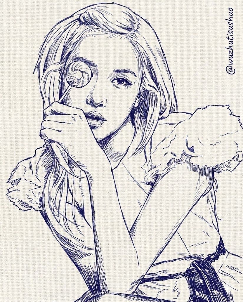 Dual Style Artistic Sketch With Embroidery And Ballpoint Pen Textures Showcase