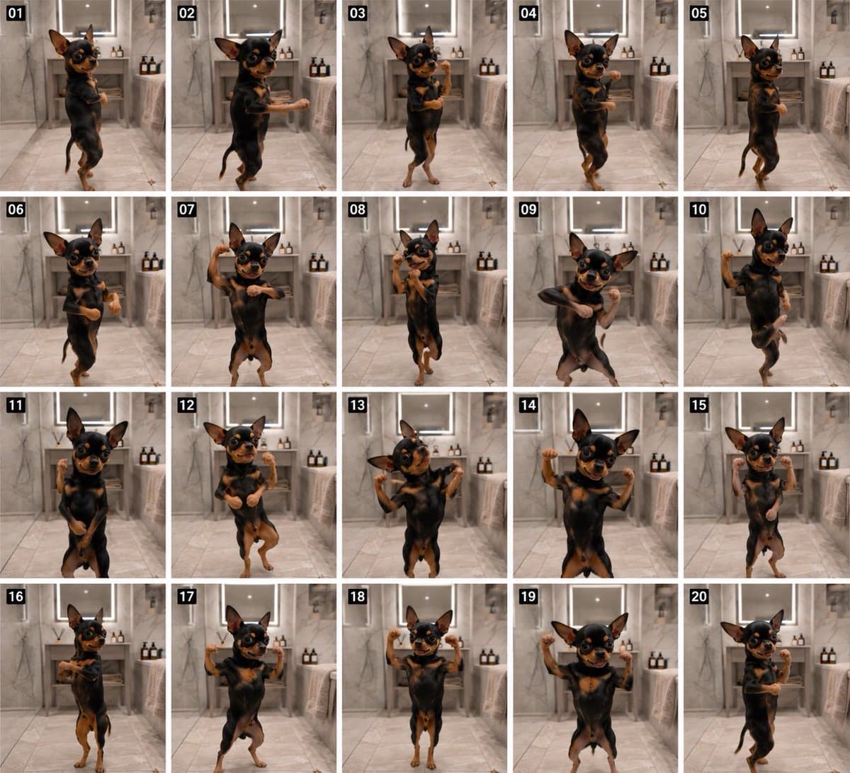 Incredible Dancing Chihuahua 20 Frame Contact Sheet