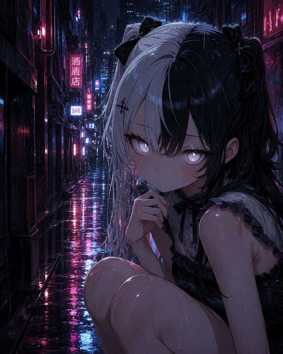 Masterful Rainy Cyberpunk Gothic Girl Perspective