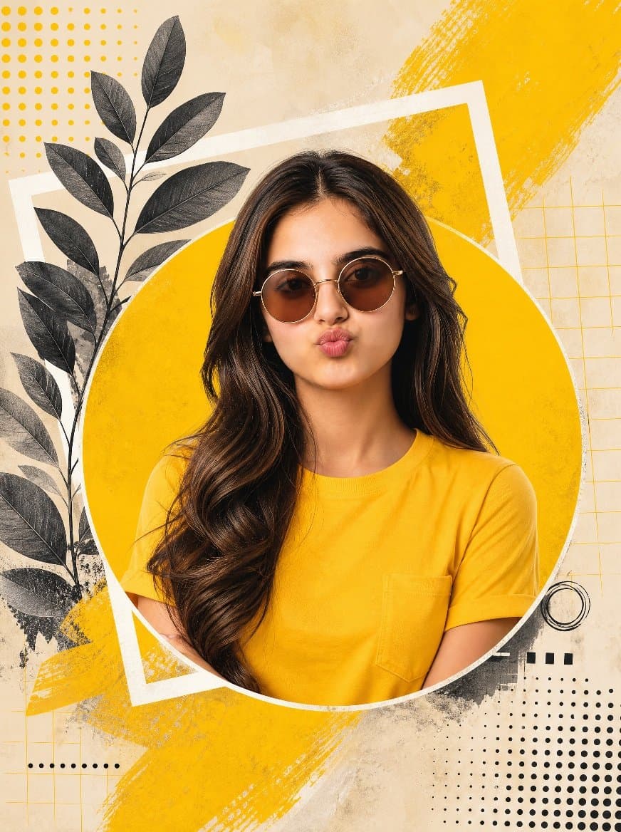 Masterful Yellow Mixed Media Portrait Poster Study