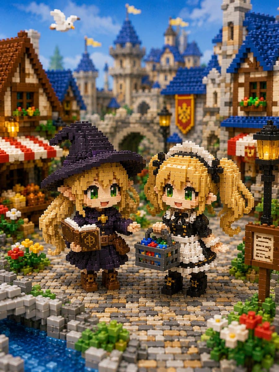 Miniature Brick Fantasy Town Diorama Artwork