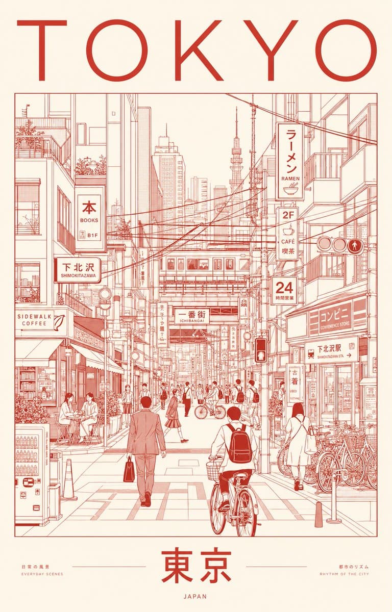 Minimalist Tokyo City Line Art Poster Showcase