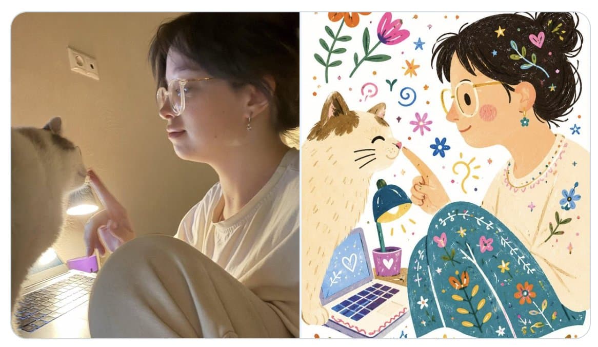 Photo To Folk Flat Illustration Comparison