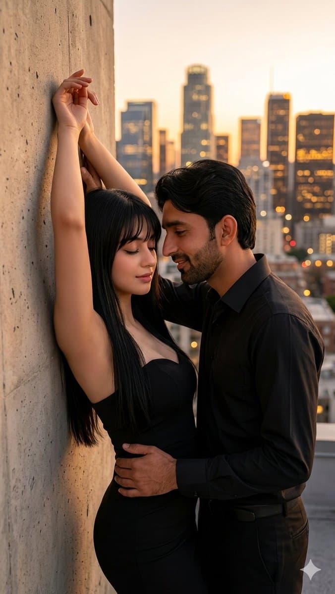 Striking Romantic Rooftop Golden Hour Portrait
