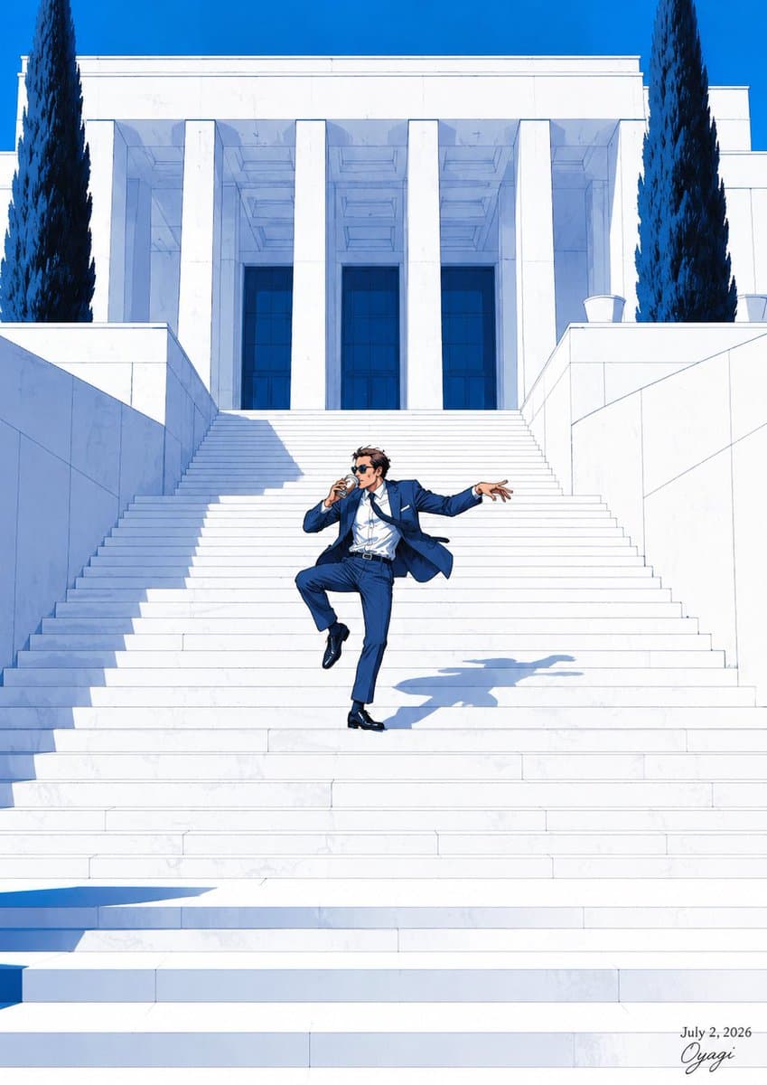 Tipsy Businessman On Marble Stairs Composition